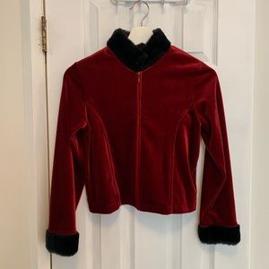 ☀️Global ID Red Velvet Jacket w/ Black Faux Fur☀️